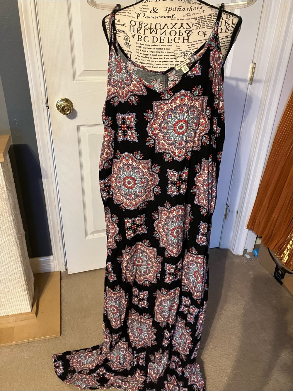 Eyeshadow Black Maxi Dress with Red and Teal Medallion Print